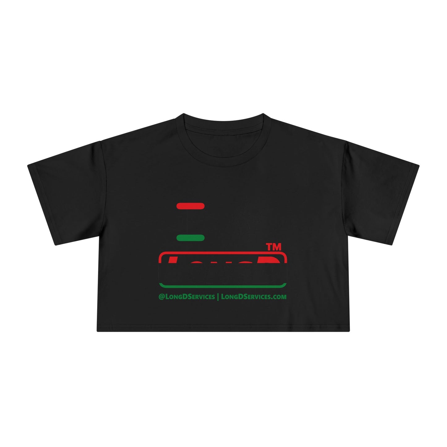 I fist LongD positive horizontal 3-striped tag-domain logo crop tee