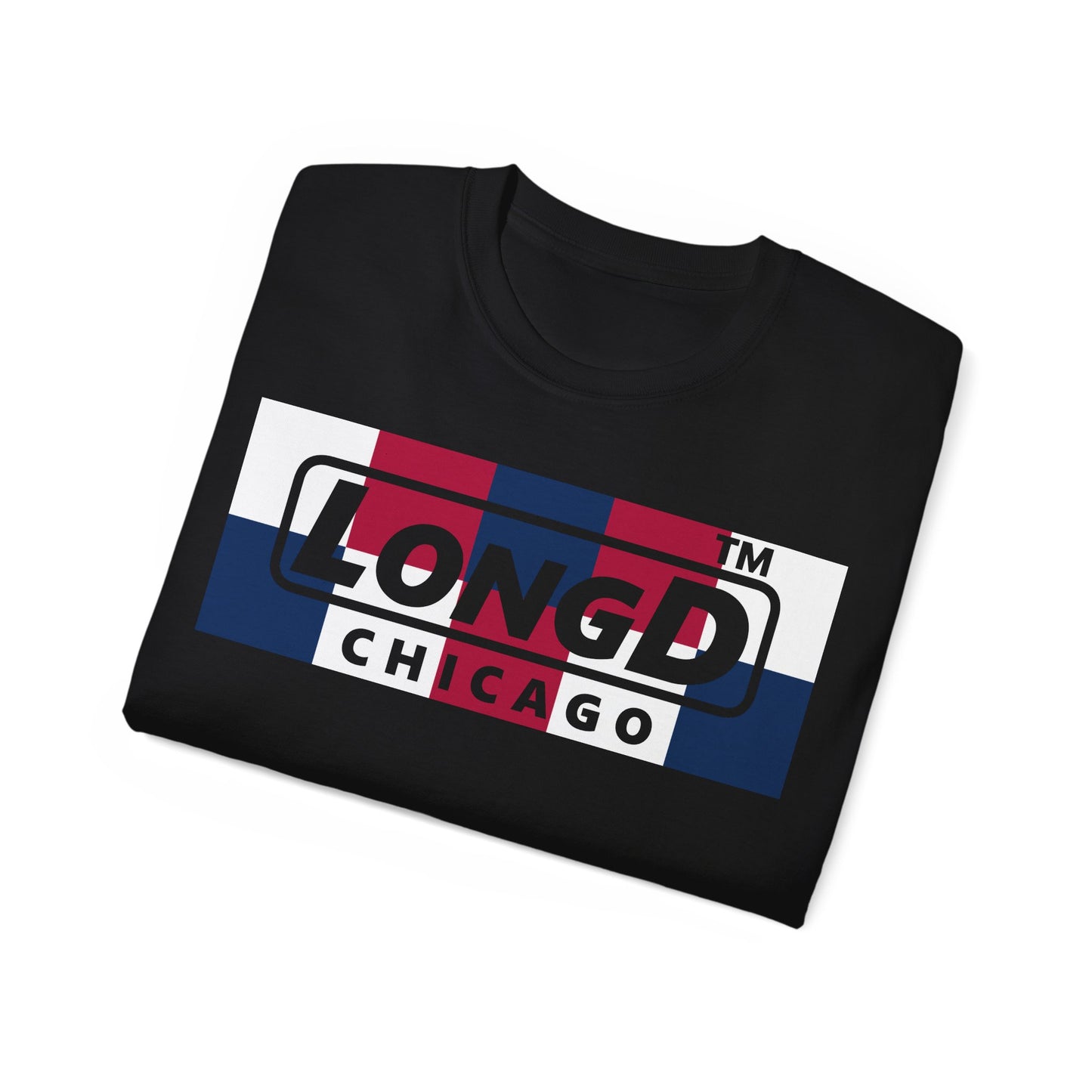 LongD negative 2x5 Chicago logo cotton tee (patriotic colors)