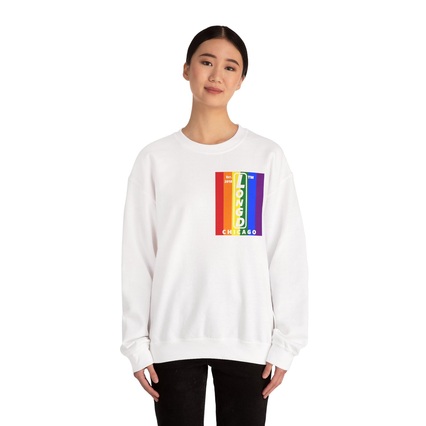 LongD negative flag single-breasted front-back Chicago upright logo crewneck sweatshirt (Pride colors)