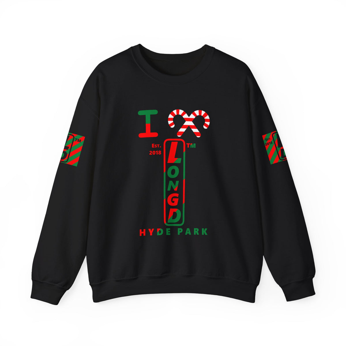 I candy cane LongD Hyde Park positive upright pixel-weighted 4-striped 4-print logo crewneck sweatshirt