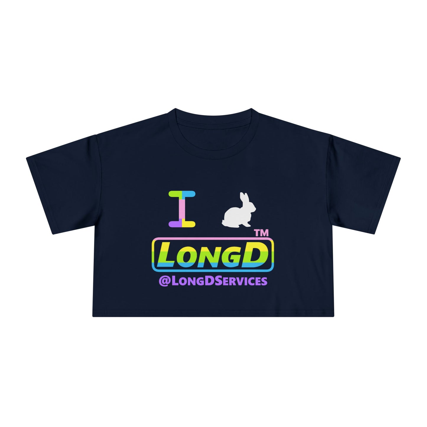 I Bunny LongD positive horizontal striped Tag Logo Crop Tee