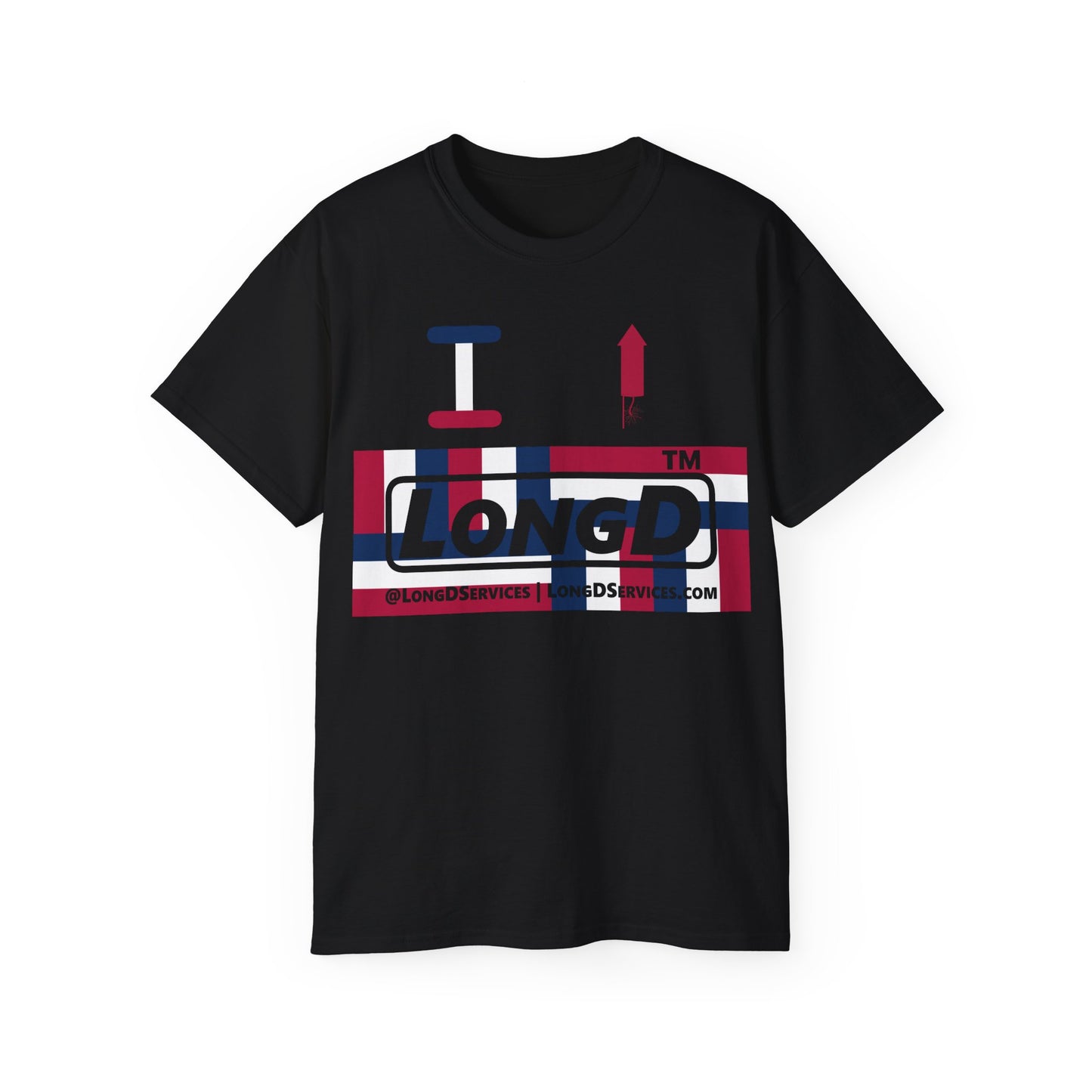 I firecracker LongD negative modified windmill tag-domain logo cotton tee