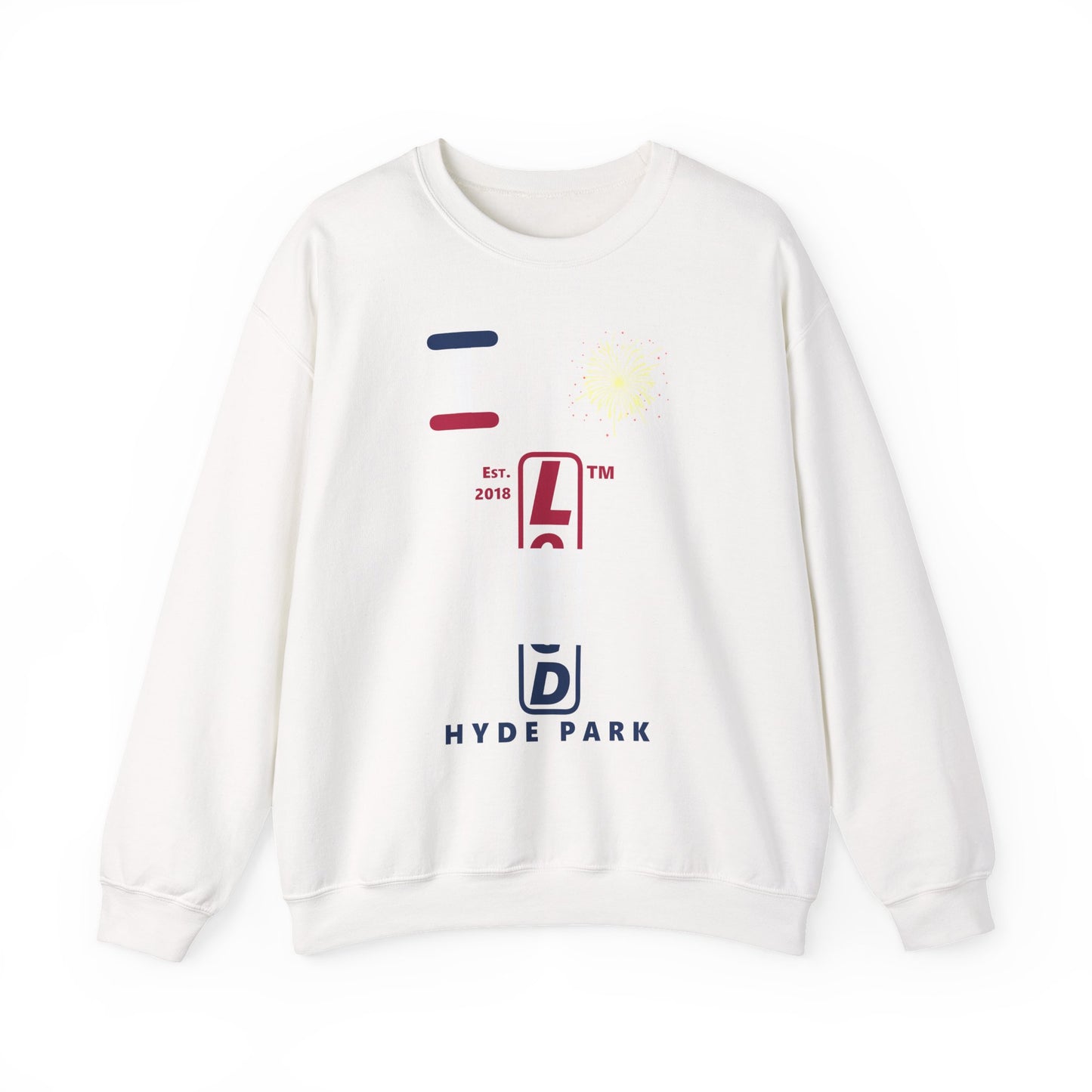I Burst LongD positive horizontal 3-striped Hyde Park upright logo crewneck sweatshirt