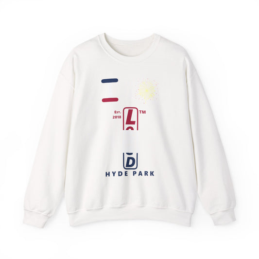 I Burst LongD positive horizontal 3-striped Hyde Park upright logo crewneck sweatshirt