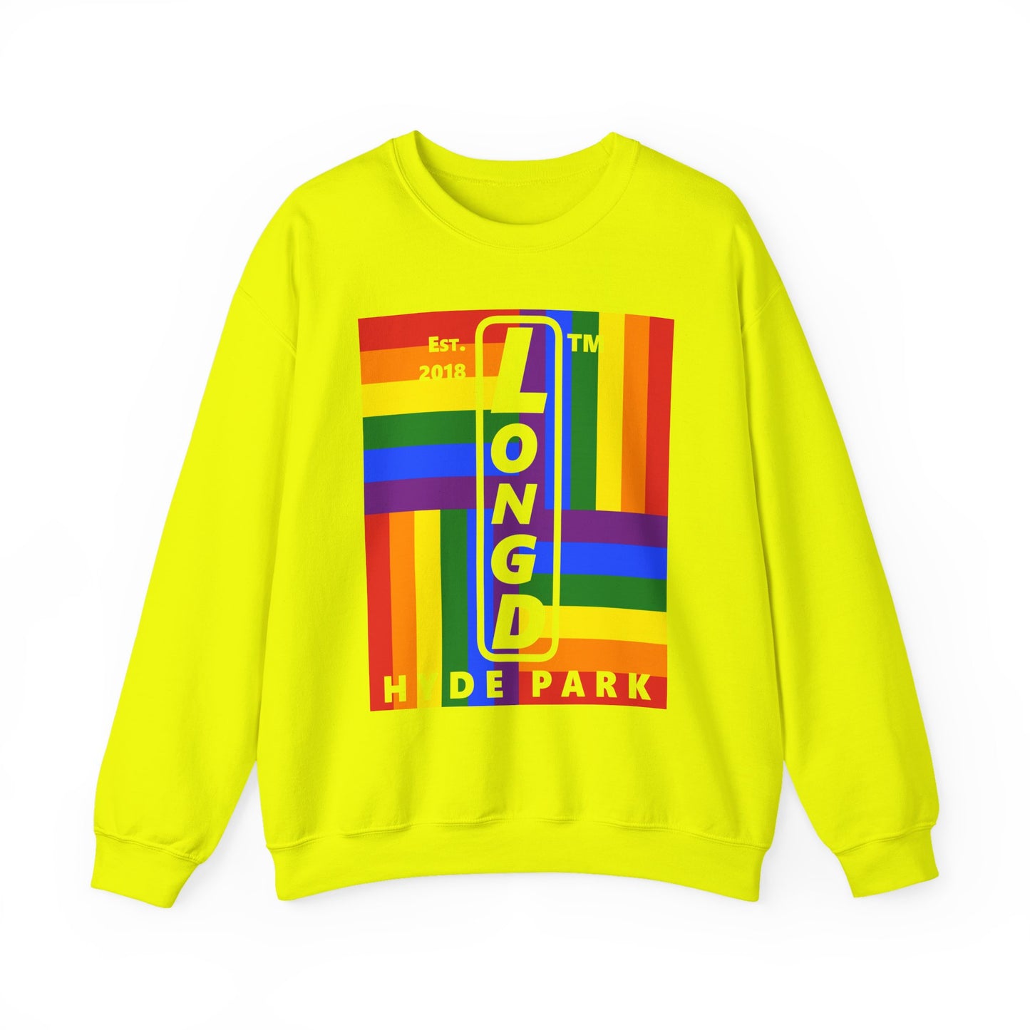 LongD negative windmill Hyde Park upright logo crewneck sweatshirt (Pride colors)
