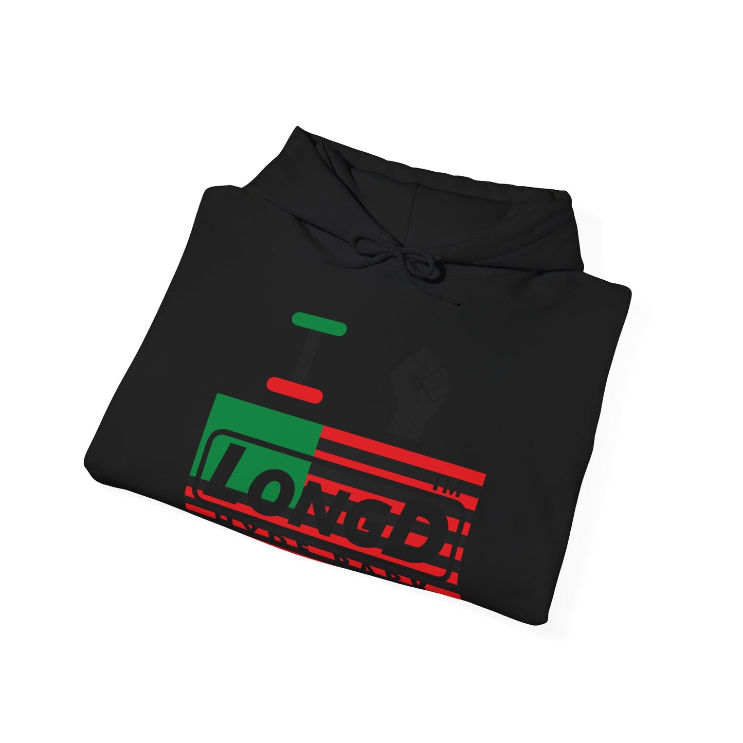 I fist LongD® negative flag Hyde Park logo Hoodie (Juneteenth colors)