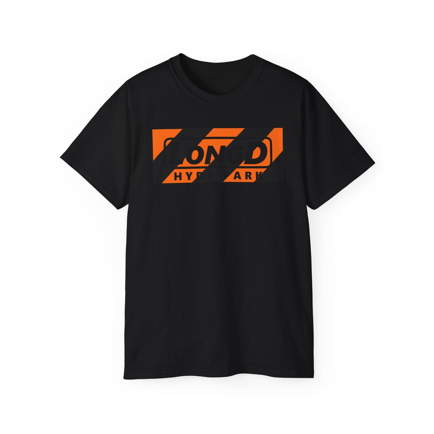 LongD Hyde Park negative diagonal 6-striped front-back logo (Halloween colors) cotton tee