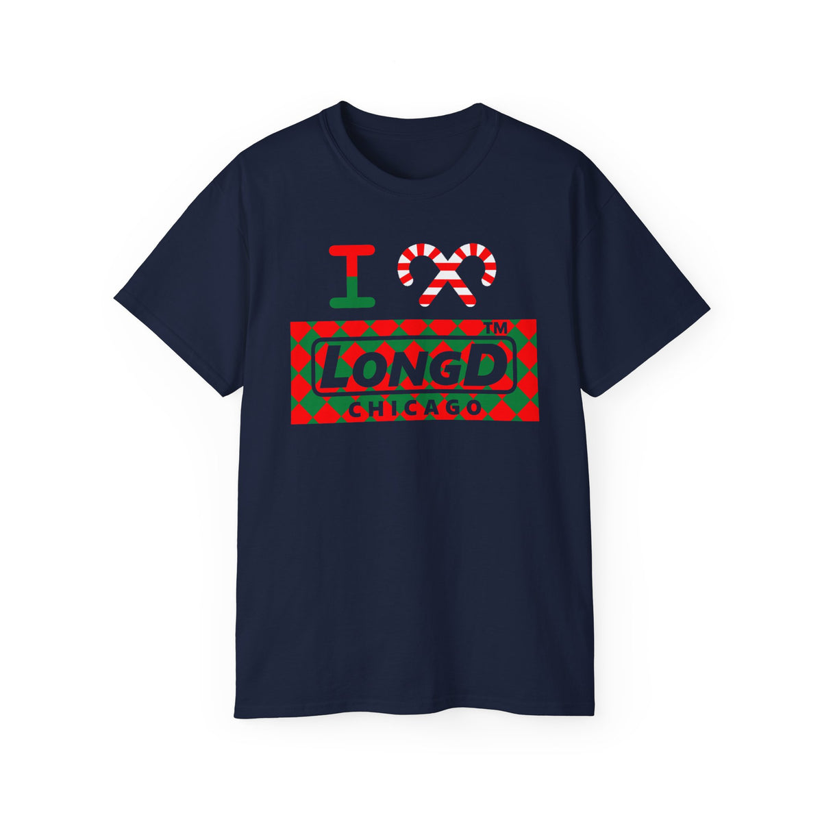 I candy cane LongD Chicago negative argyle logo cotton tee