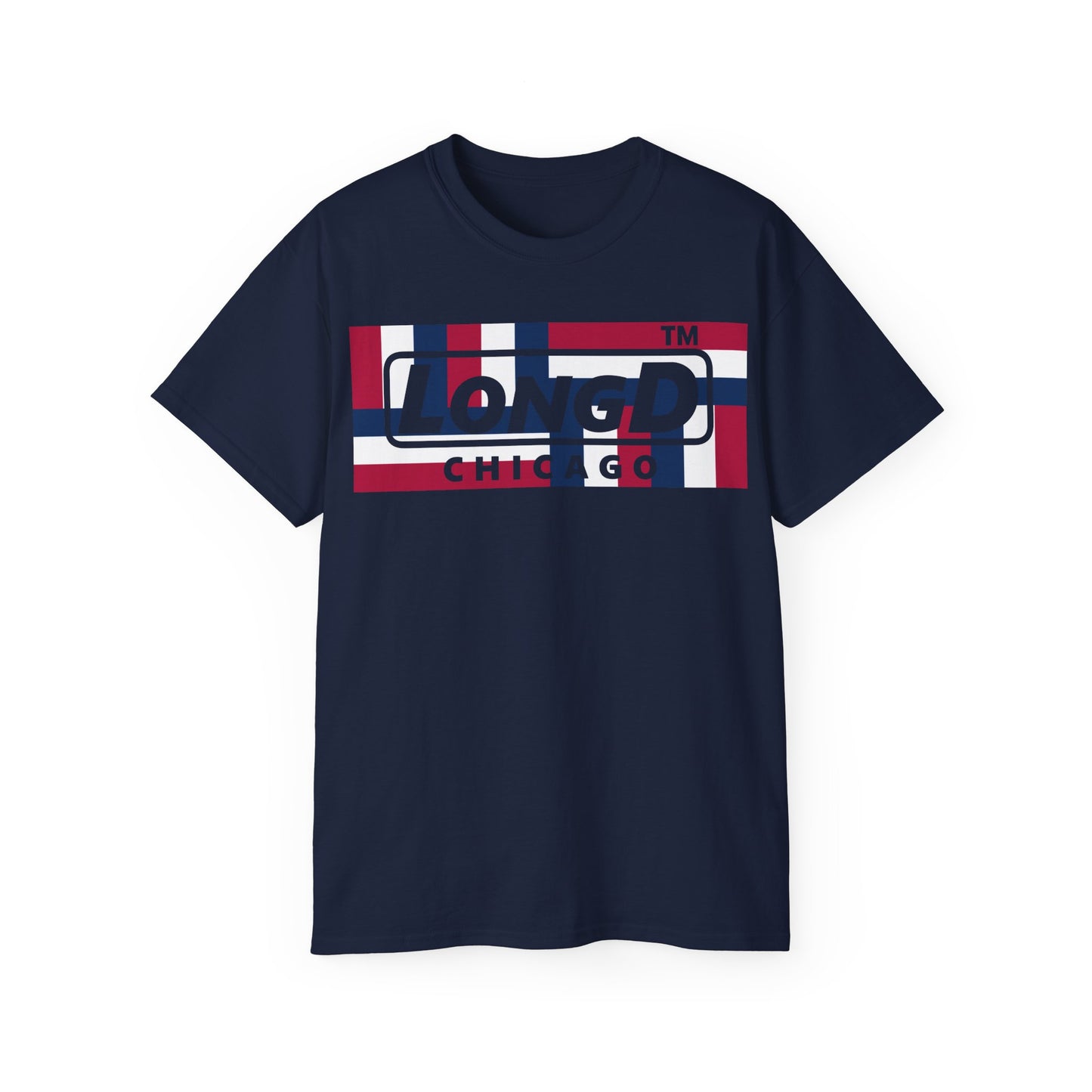 LongD negative modified windmill Chicago logo cotton tee (patriotic colors)