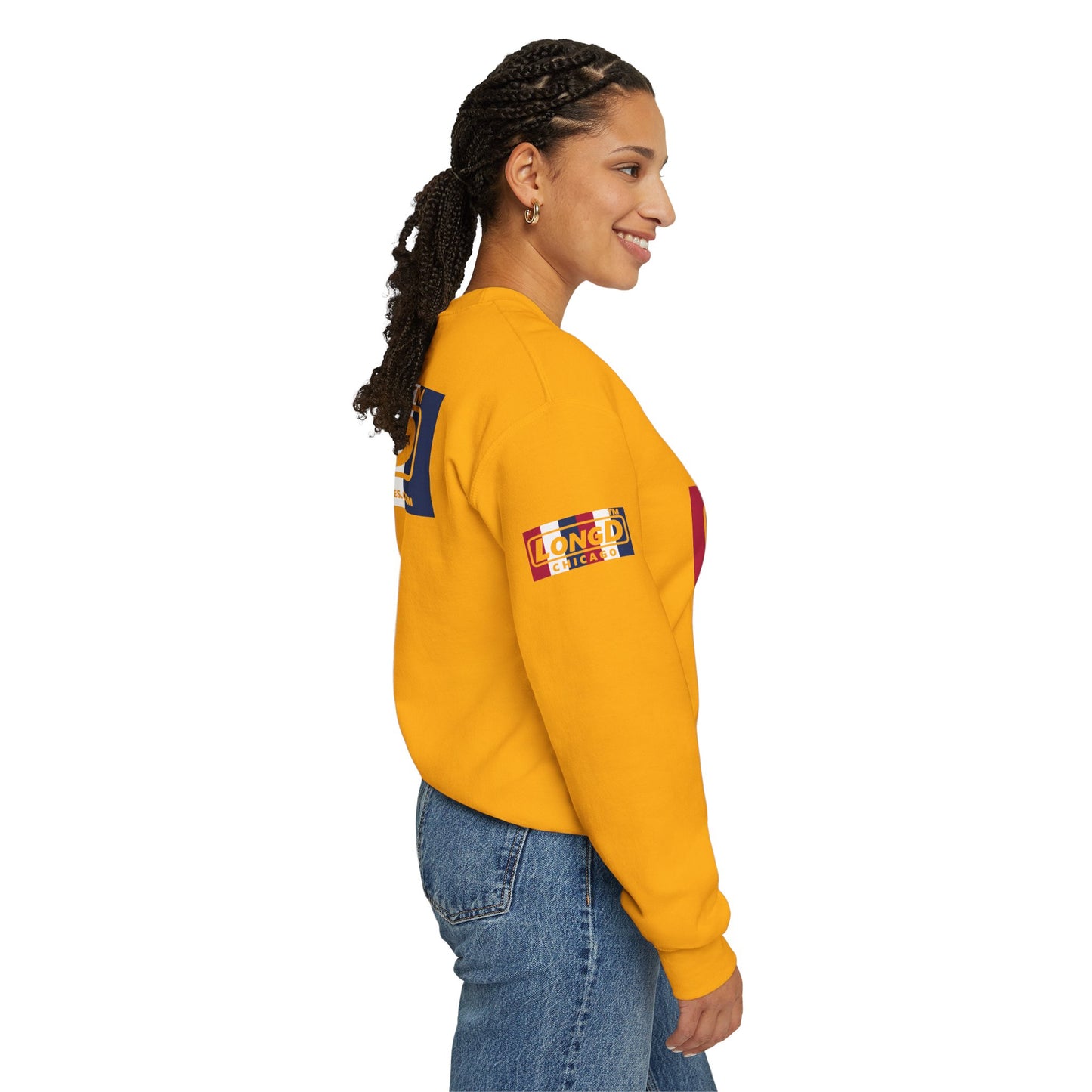 I firecracker LongD positive vertical 6-striped 4-print tag logo crewneck sweatshirt