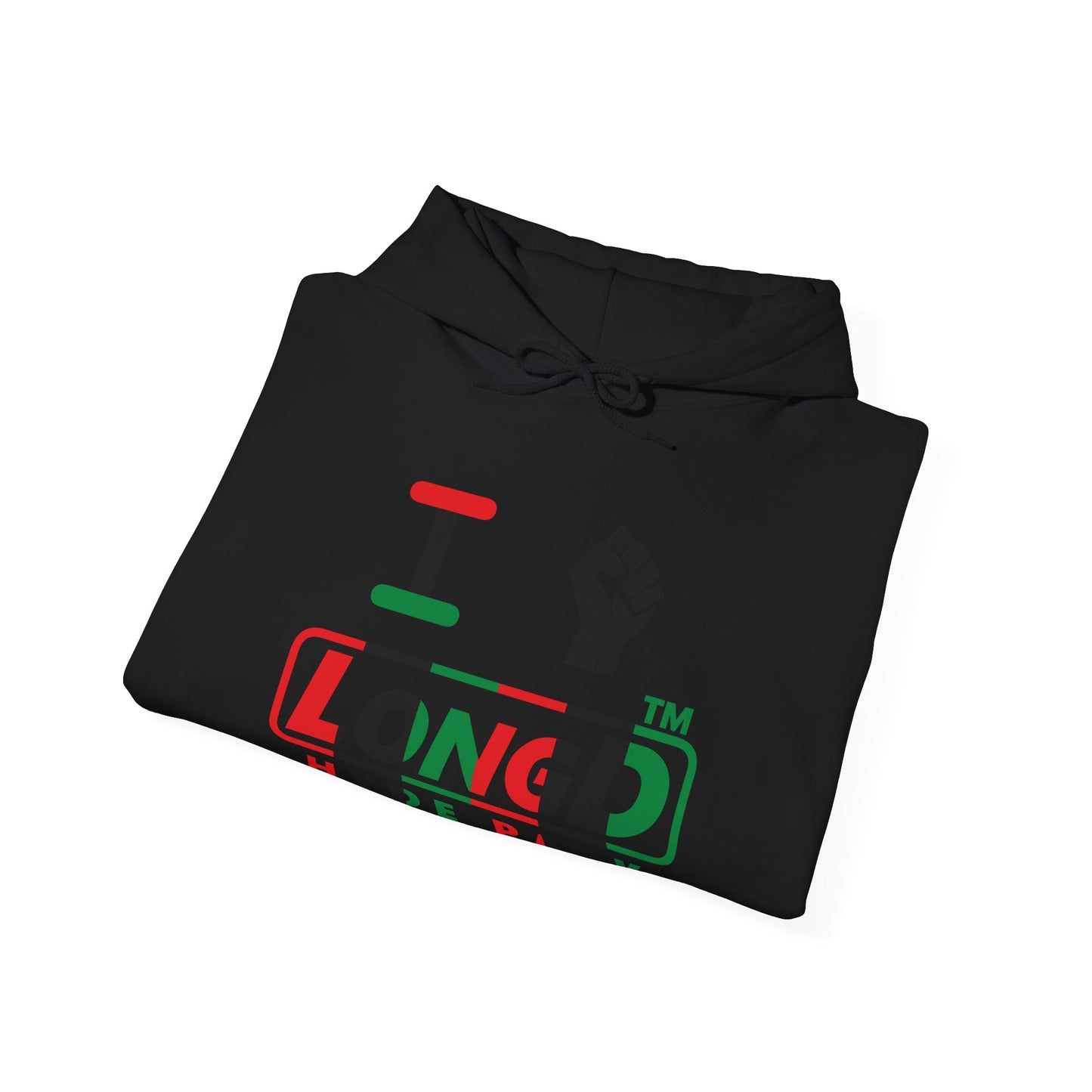 I fist LongD® positive vertical 6-striped Hyde Park logo Hoodie (Juneteenth colors)