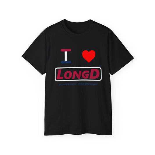 I Luv LongD® Logo Cotton Tee Red, White and Blue positive elements text