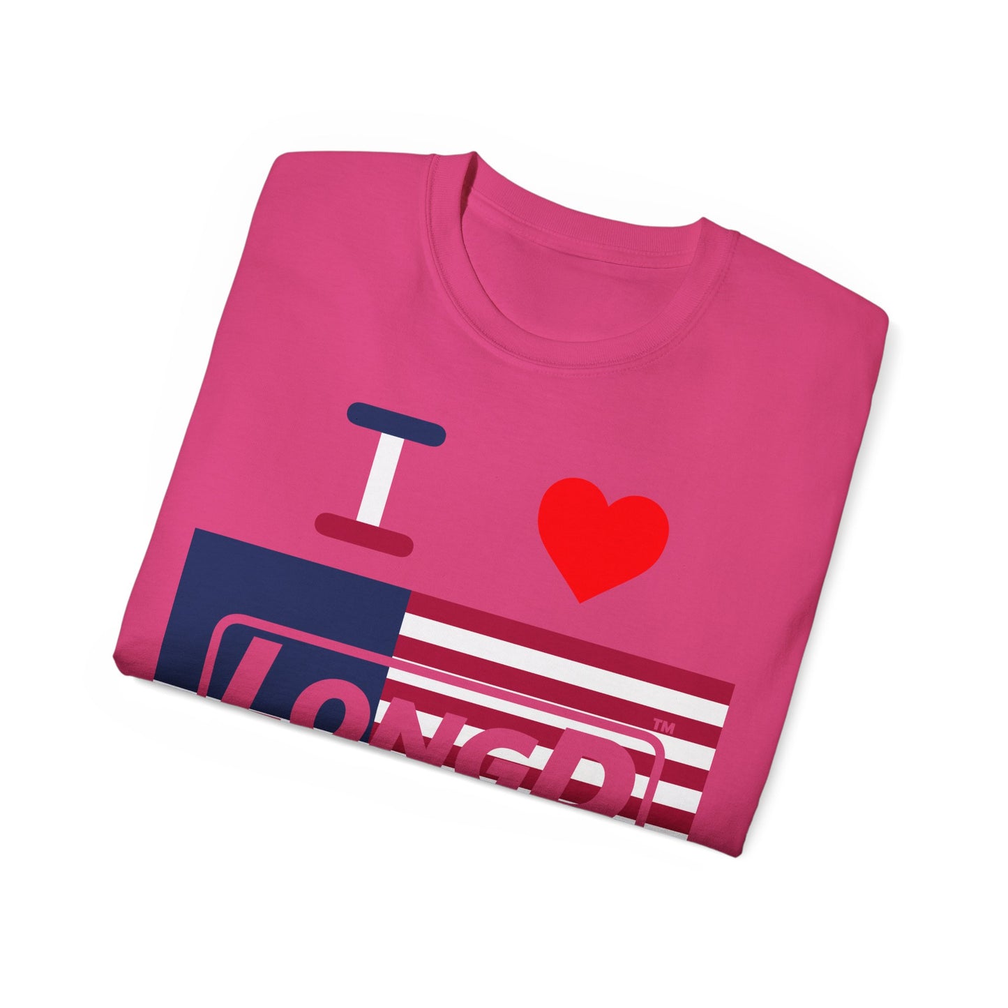 I Luv LongD® Logo Cotton Tee Red, White and Blue negative flag text