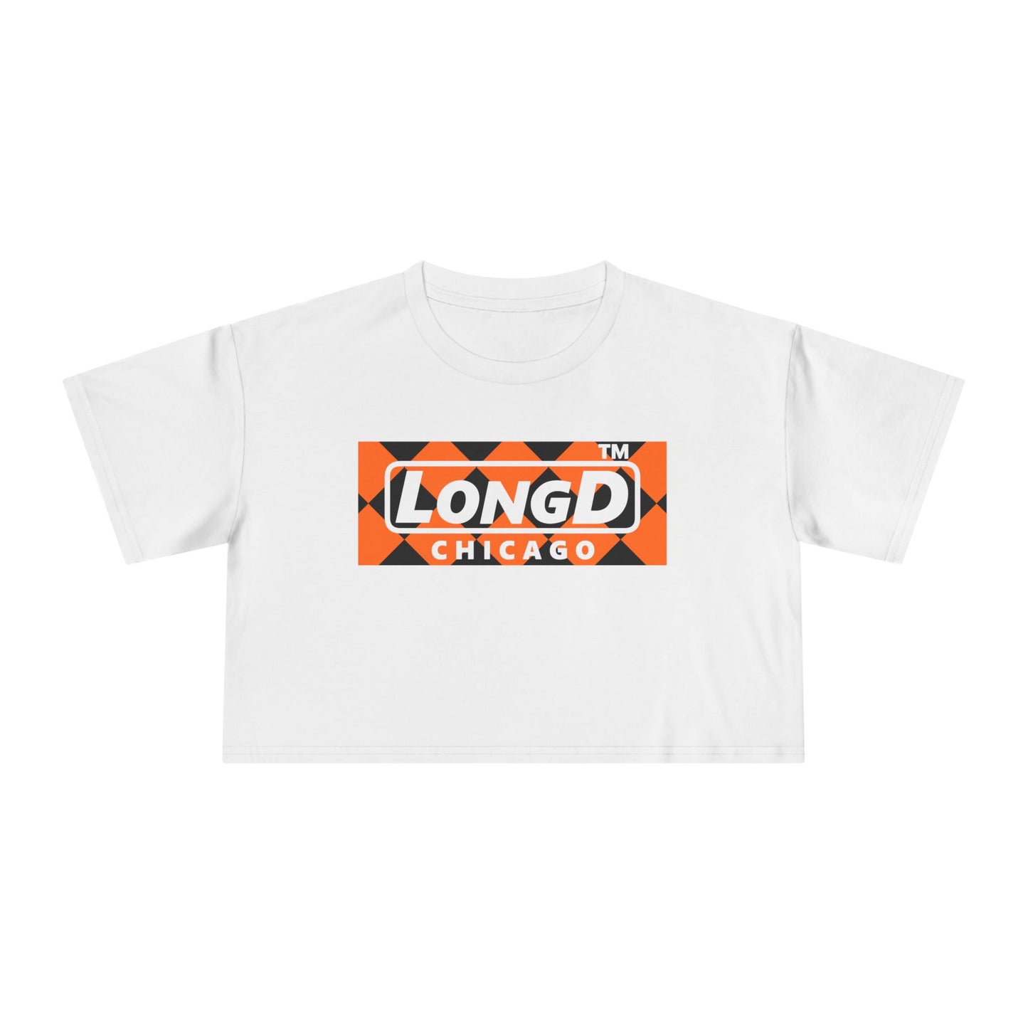 LongD Chicago negative argyle logo (Halloween colors) crop tee