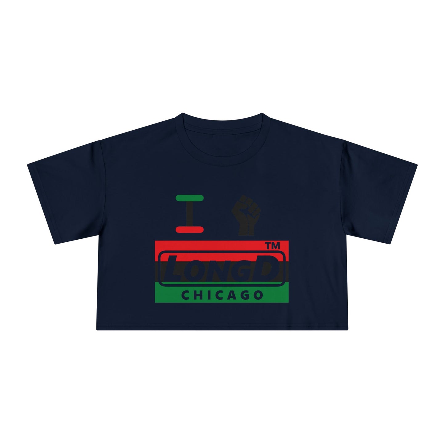 I fist LongD negative horizontal 3-striped Chicago logo crop tee