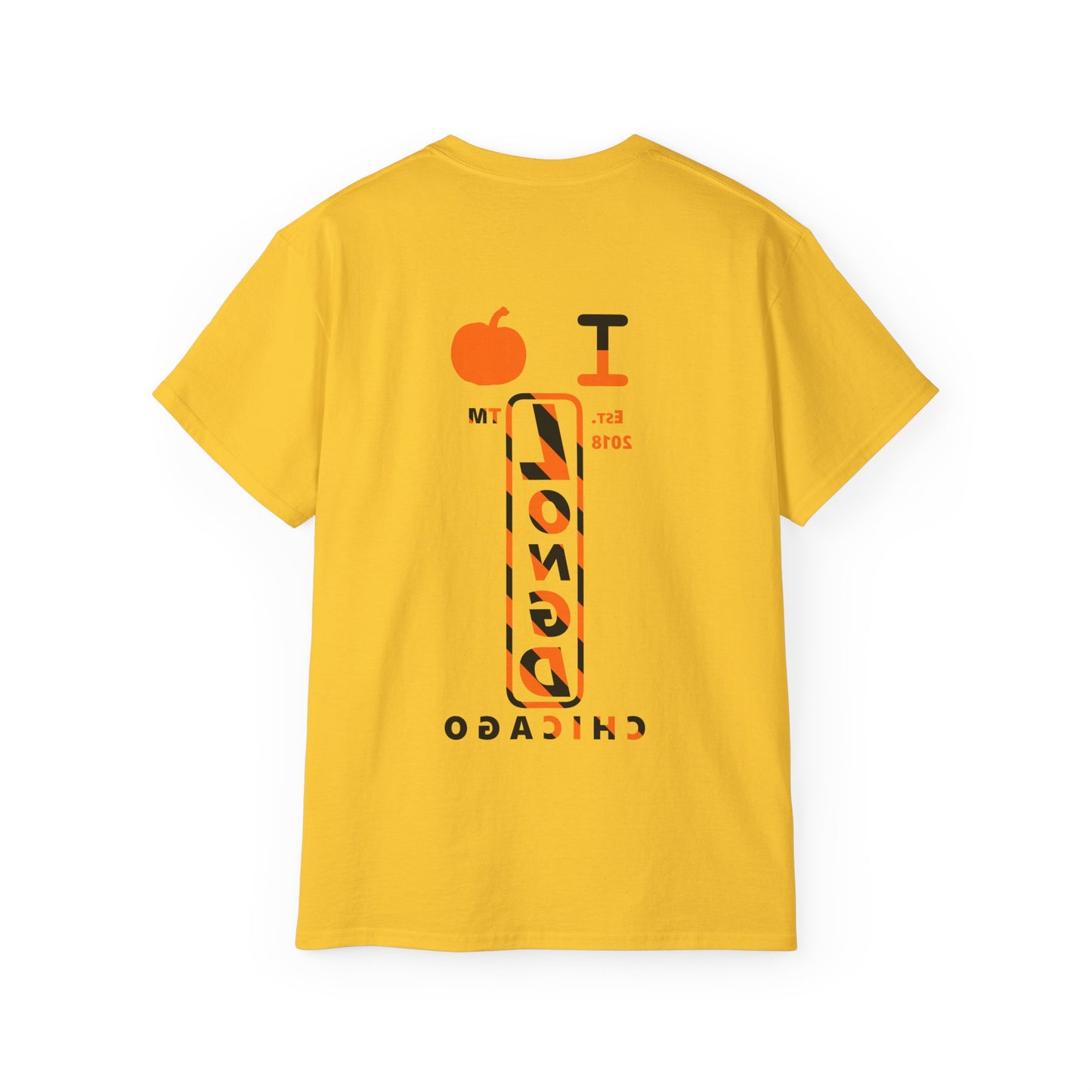 I pumpkin LongD Chicago positive upright pixel-weighted 12-striped front-back logo cotton tee