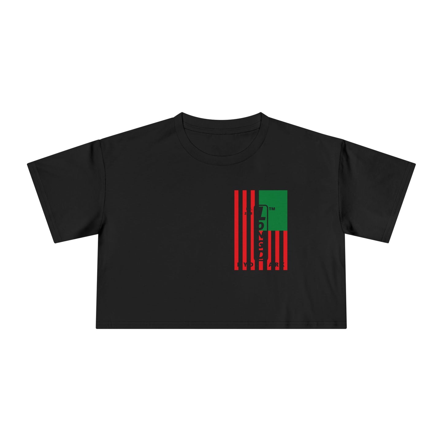 Negative flag upright single-breasted Hyde Park logo crop tee (Juneteenth colors)