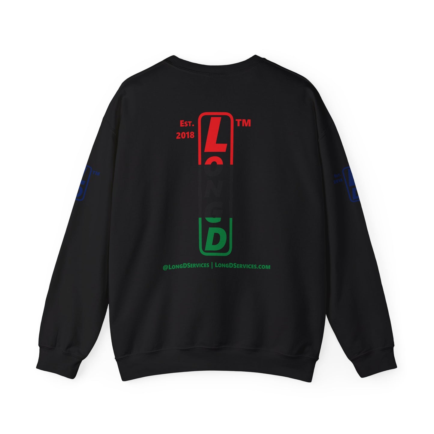 I Fist LongD positive horizontal 3-striped tag-domain upright 4-print logo crewneck sweatshirt