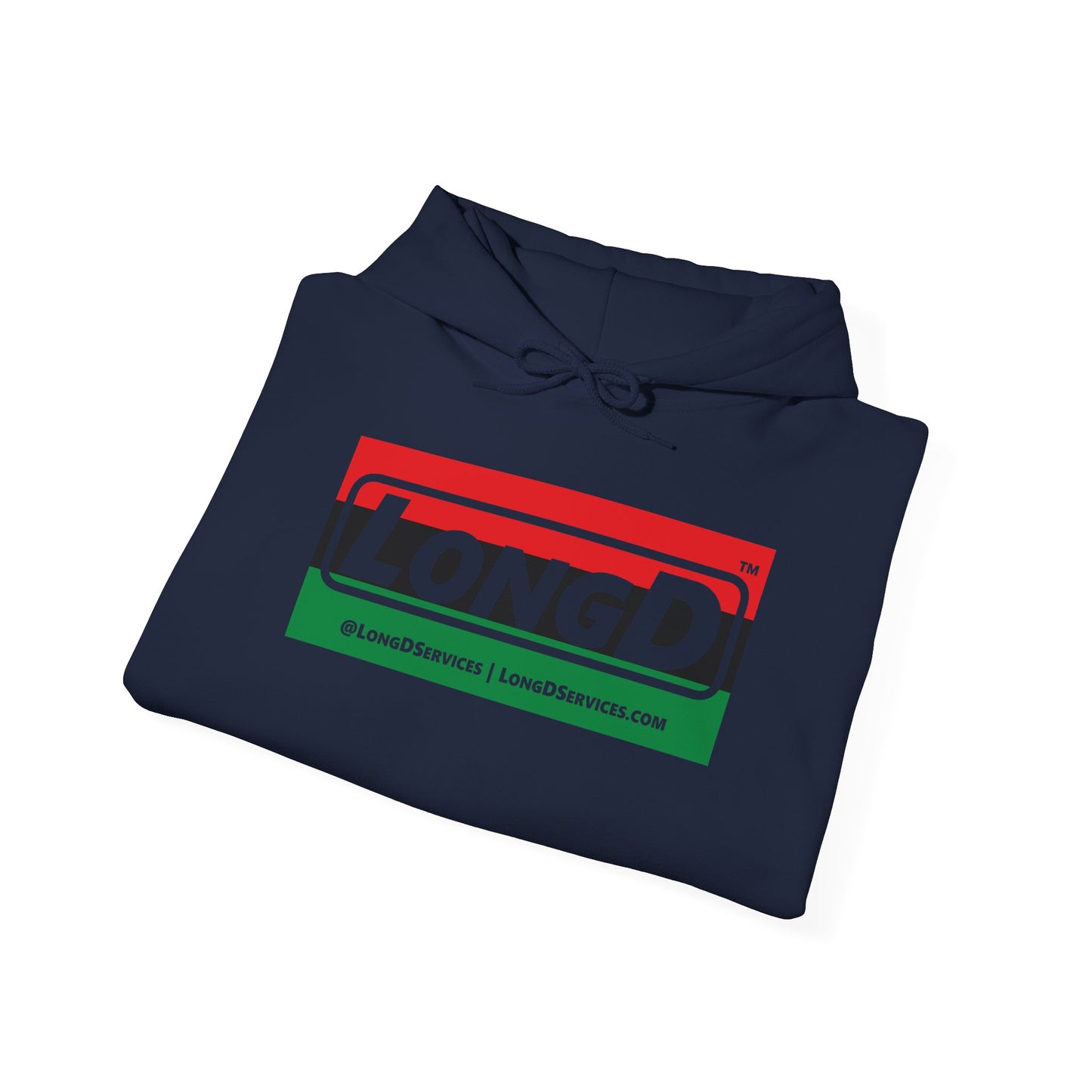 LongD® Logo Hoodie with Juneteenth striped negative text
