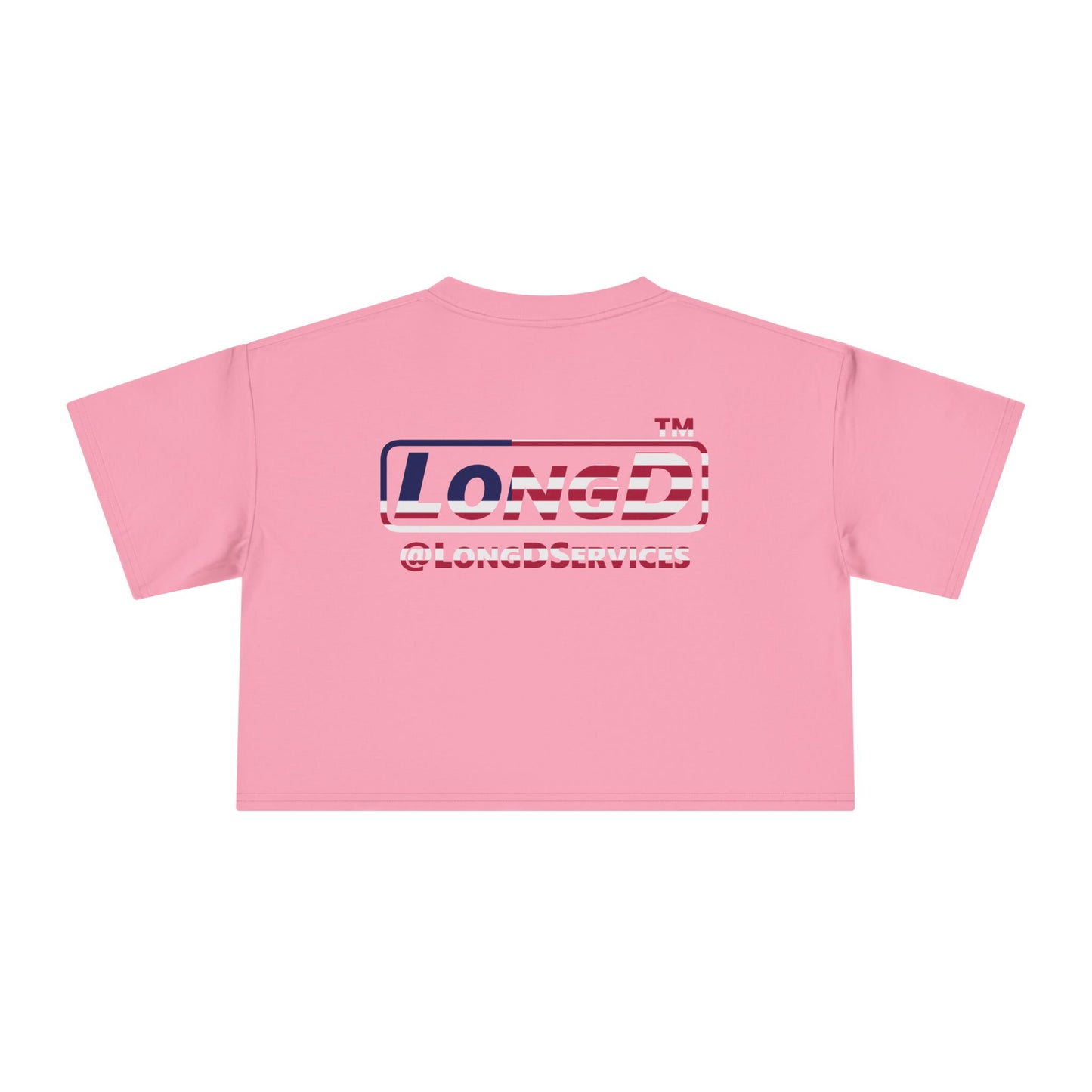I firecracker LongD positive 2x5 double-breasted front-back Hyde Park Logo Crop Tee (Patriotic colors)