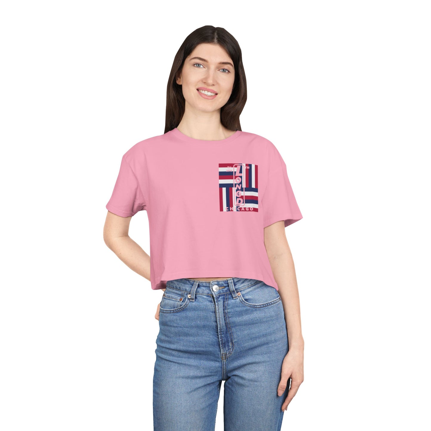 Negative windmill upright single-breasted Chicago logo crop tee (Patriotic colors)