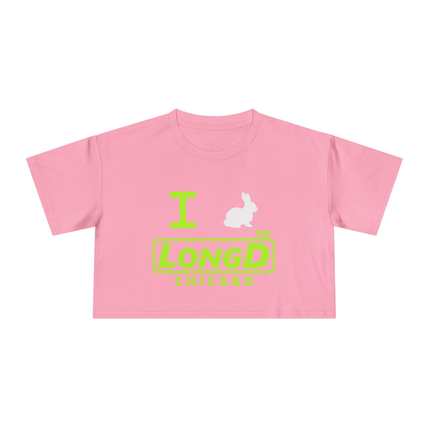 I Bunny LongD positive lime green Chicago Logo Crop Tee