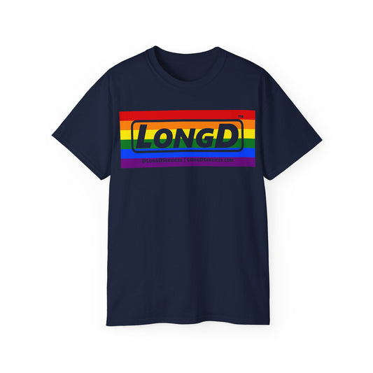 LongD® Logo Cotton Tee Pride striped negative text