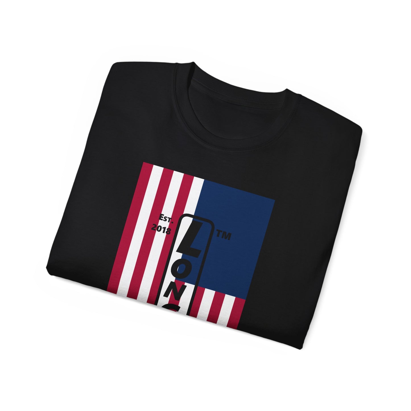 LongD cotton tee negative flag Hyde Park upright logo (Patriotic colors)