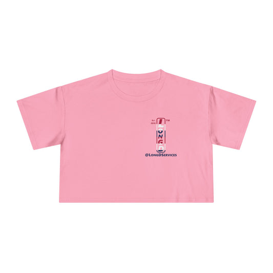 Positive horizontal 6-striped single-breasted upright front-back tag logo crop tee (Patriotic colors)