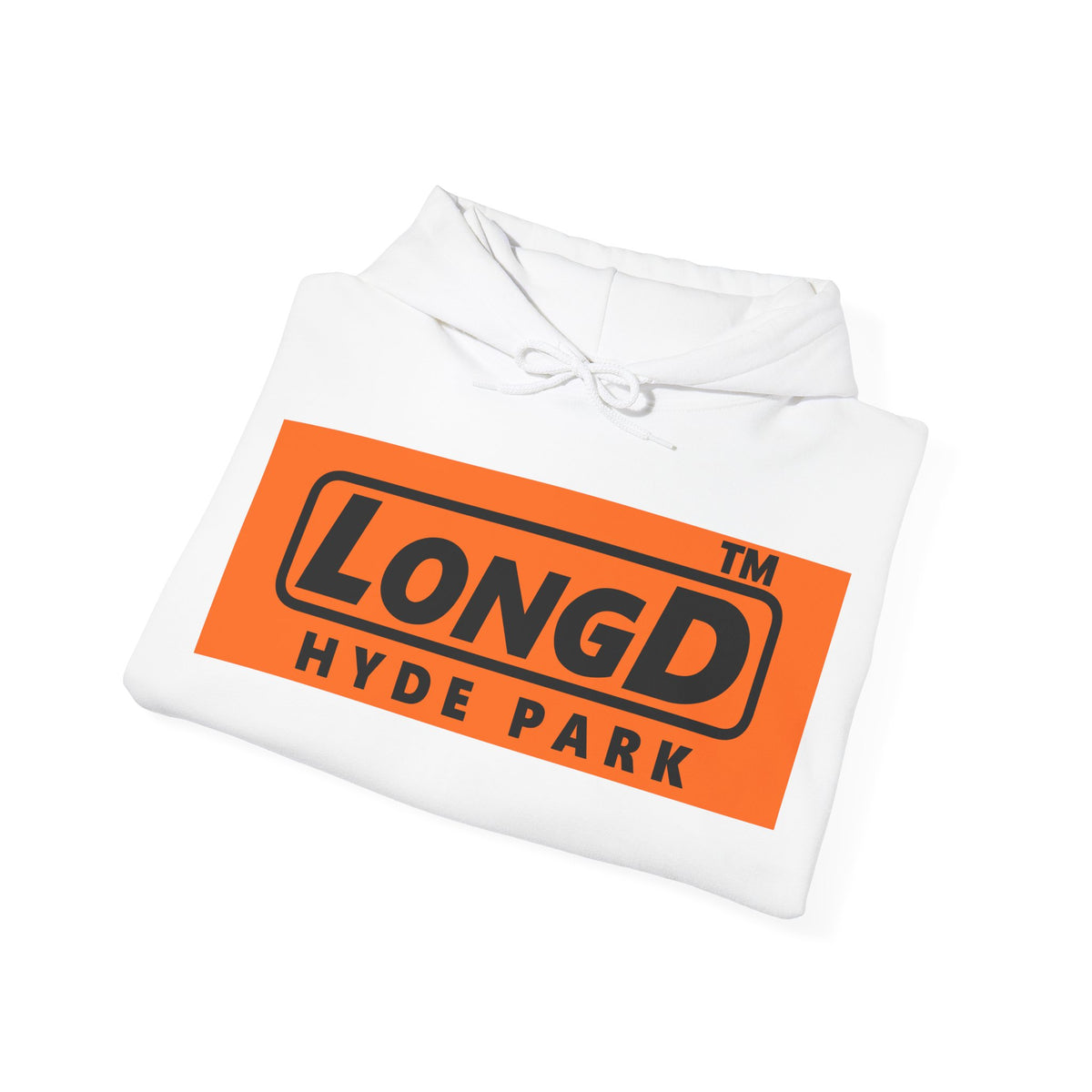 LongD Hyde Park logo Black (000000) on orange (FE7518) (Halloween colors) hoodie