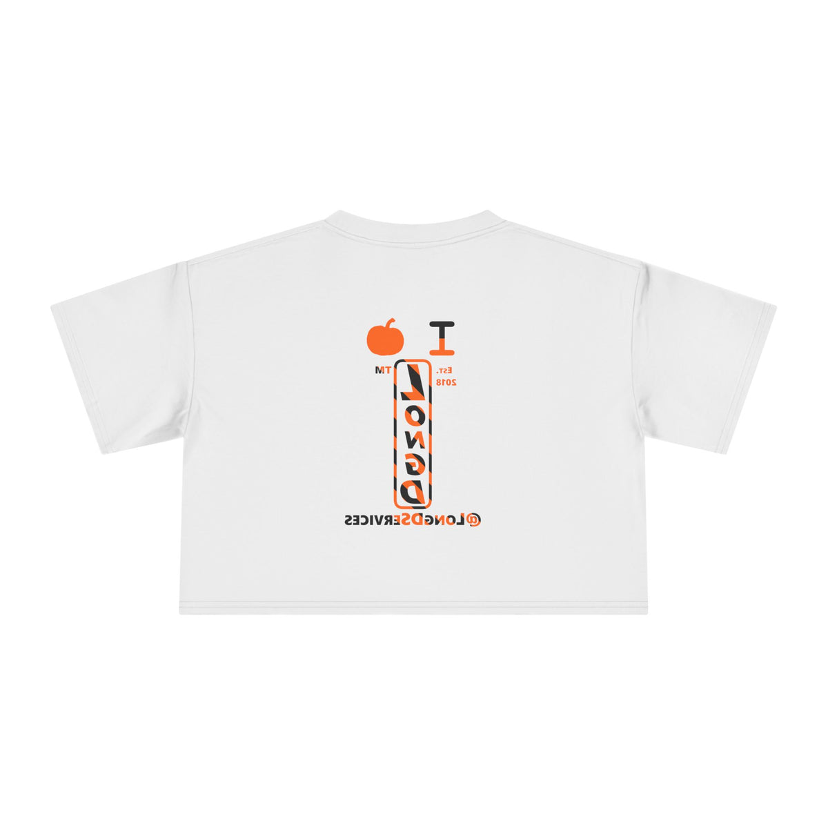 I pumpkin LongD Tag positive upright pixel-weighted 12-striped front-back logo crop tee