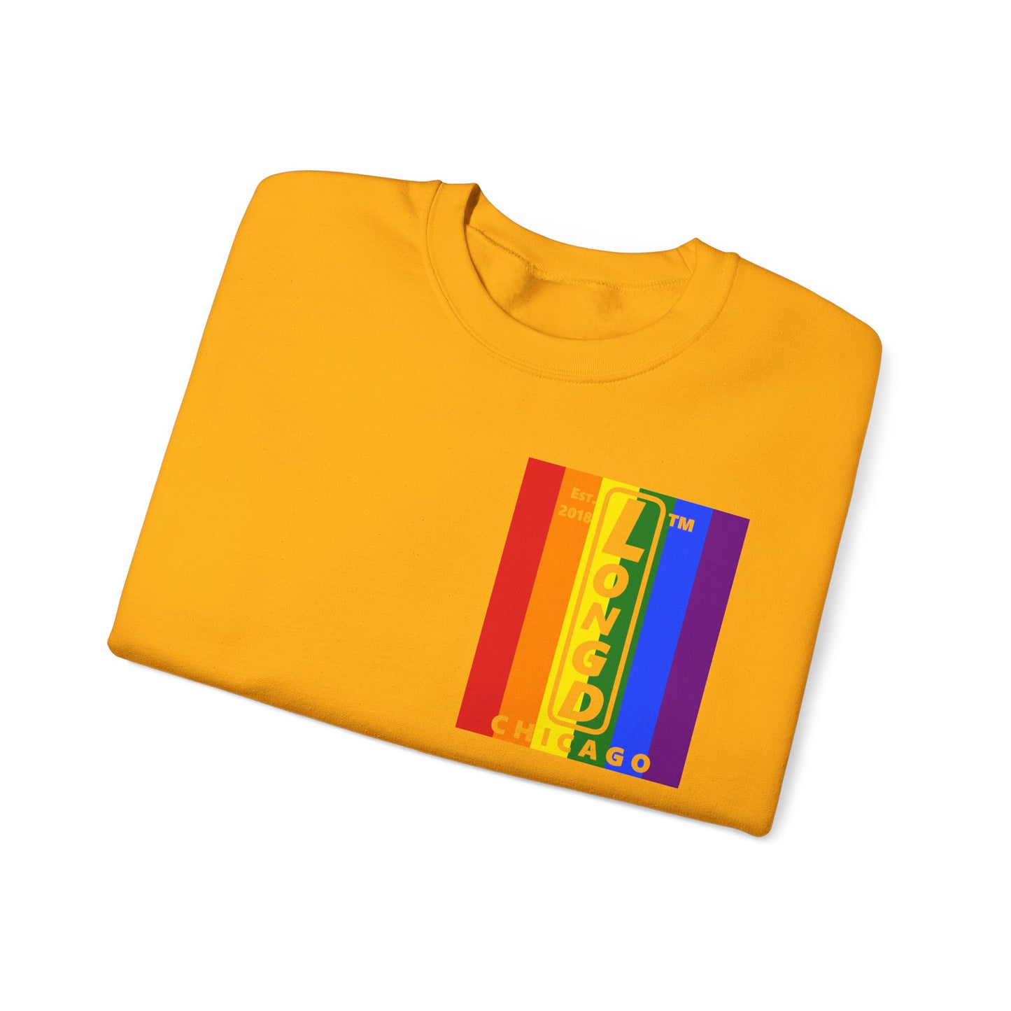 LongD negative flag single-breasted front-back Chicago upright logo crewneck sweatshirt (Pride colors)