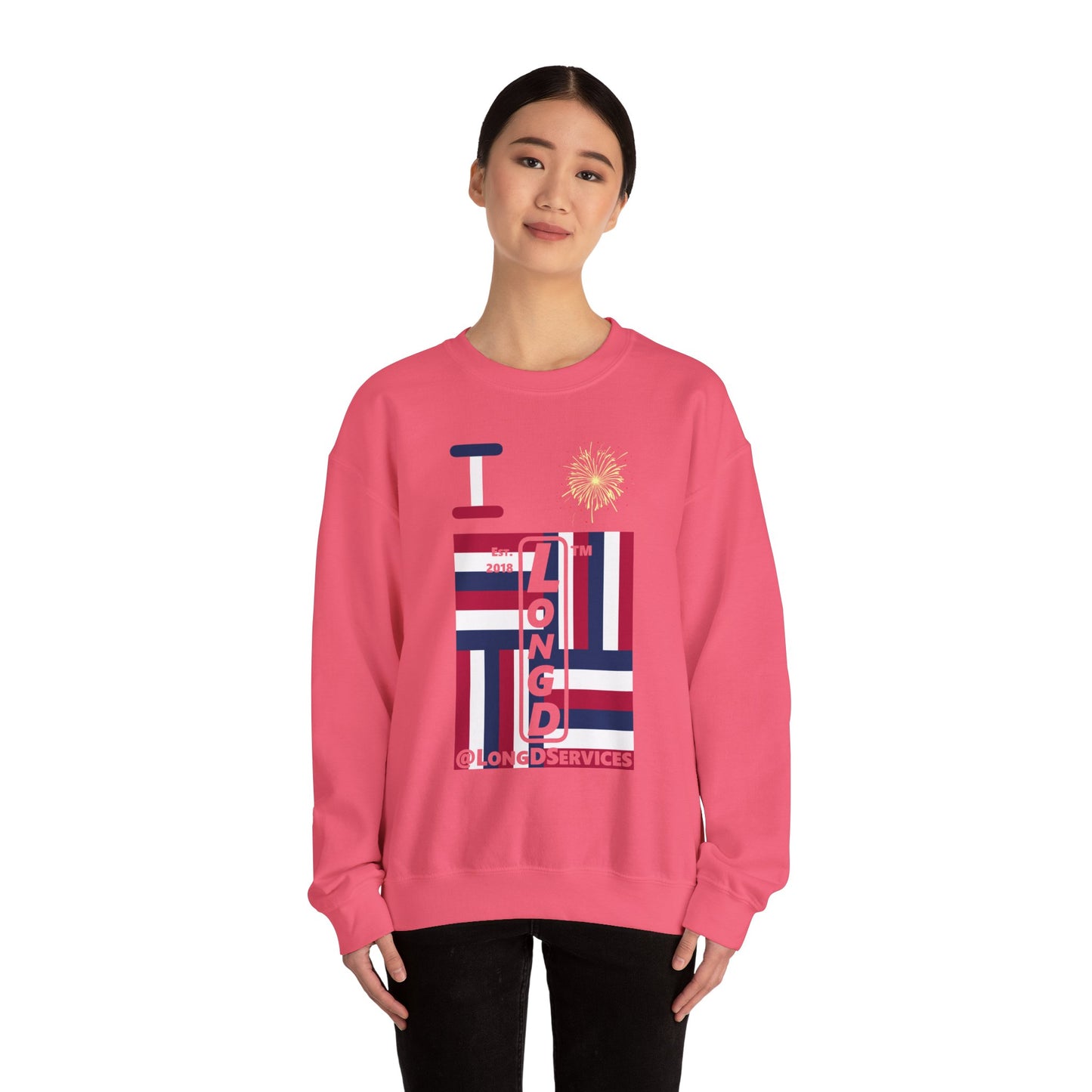 I Burst LongD negative windmill tag upright logo crewneck sweatshirt