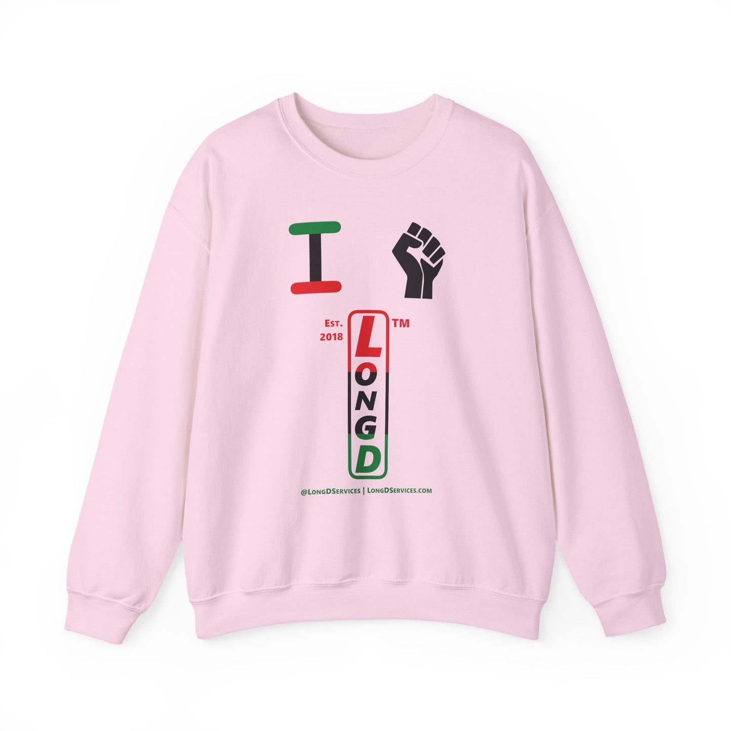 I Fist LongD positive horizontal 3-striped tag-domain upright logo crewneck sweatshirt