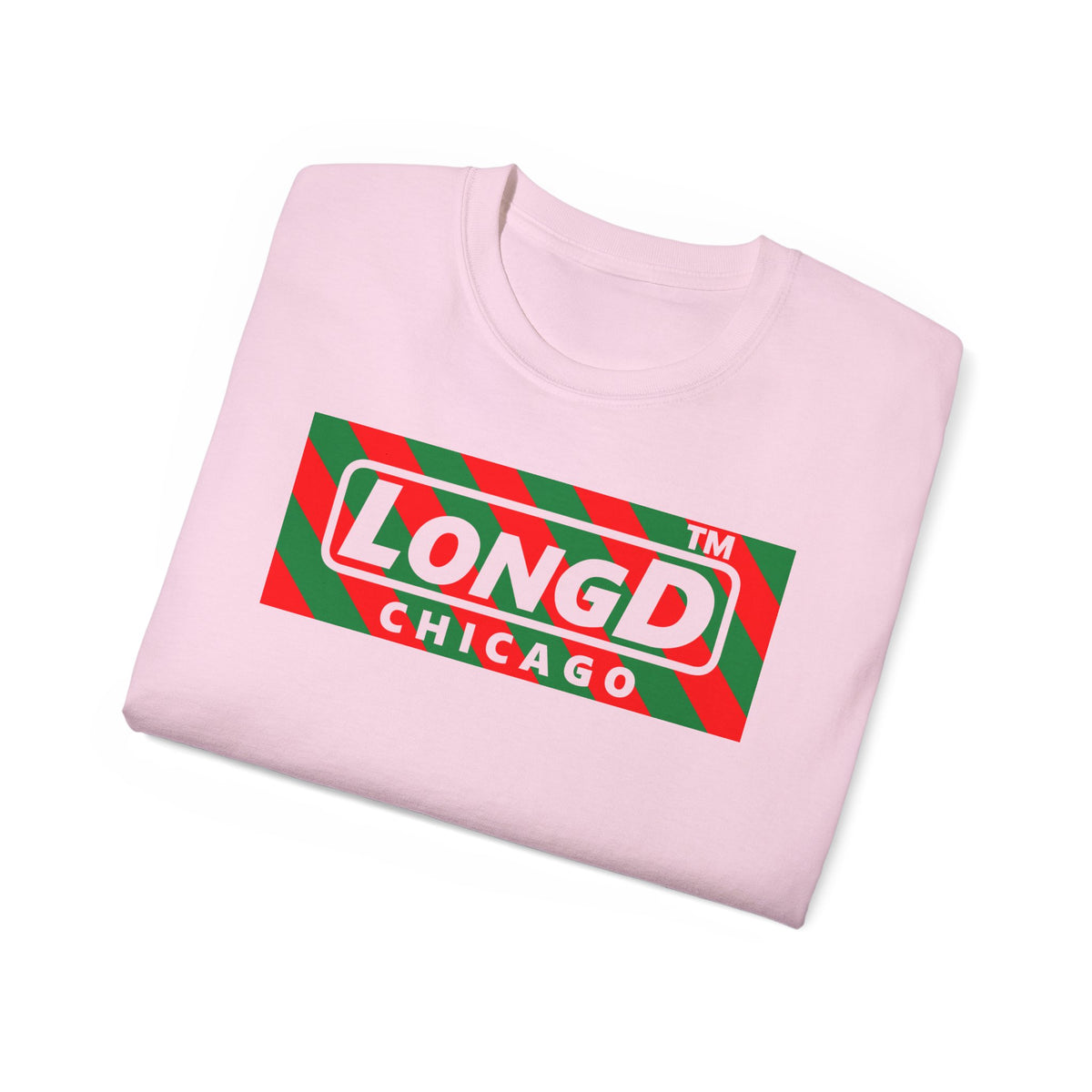 LongD Chicago negative 12-striped logo (Xmas colors) cotton tee