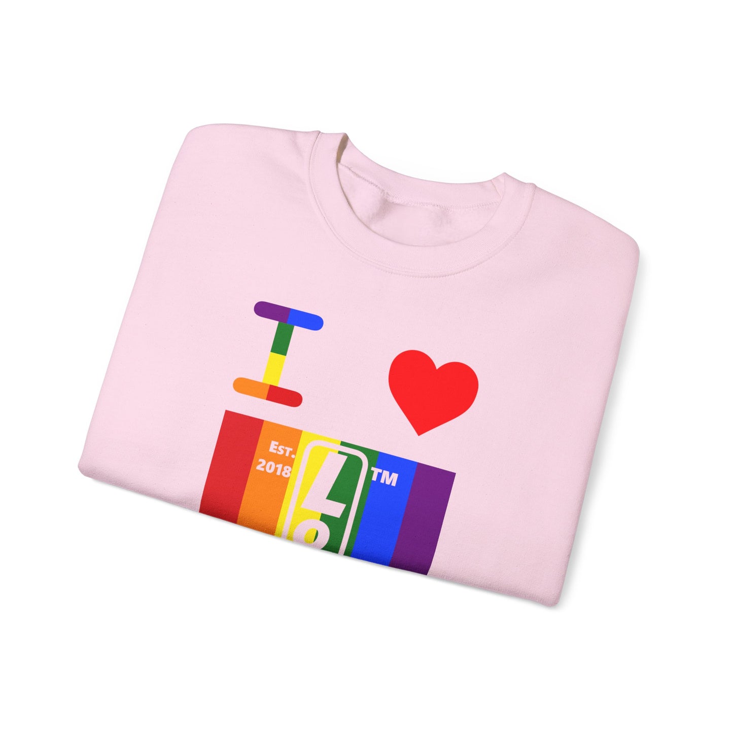 I Luv LongD negative vertical 6-striped Hyde Park upright logo crewneck sweatshirt