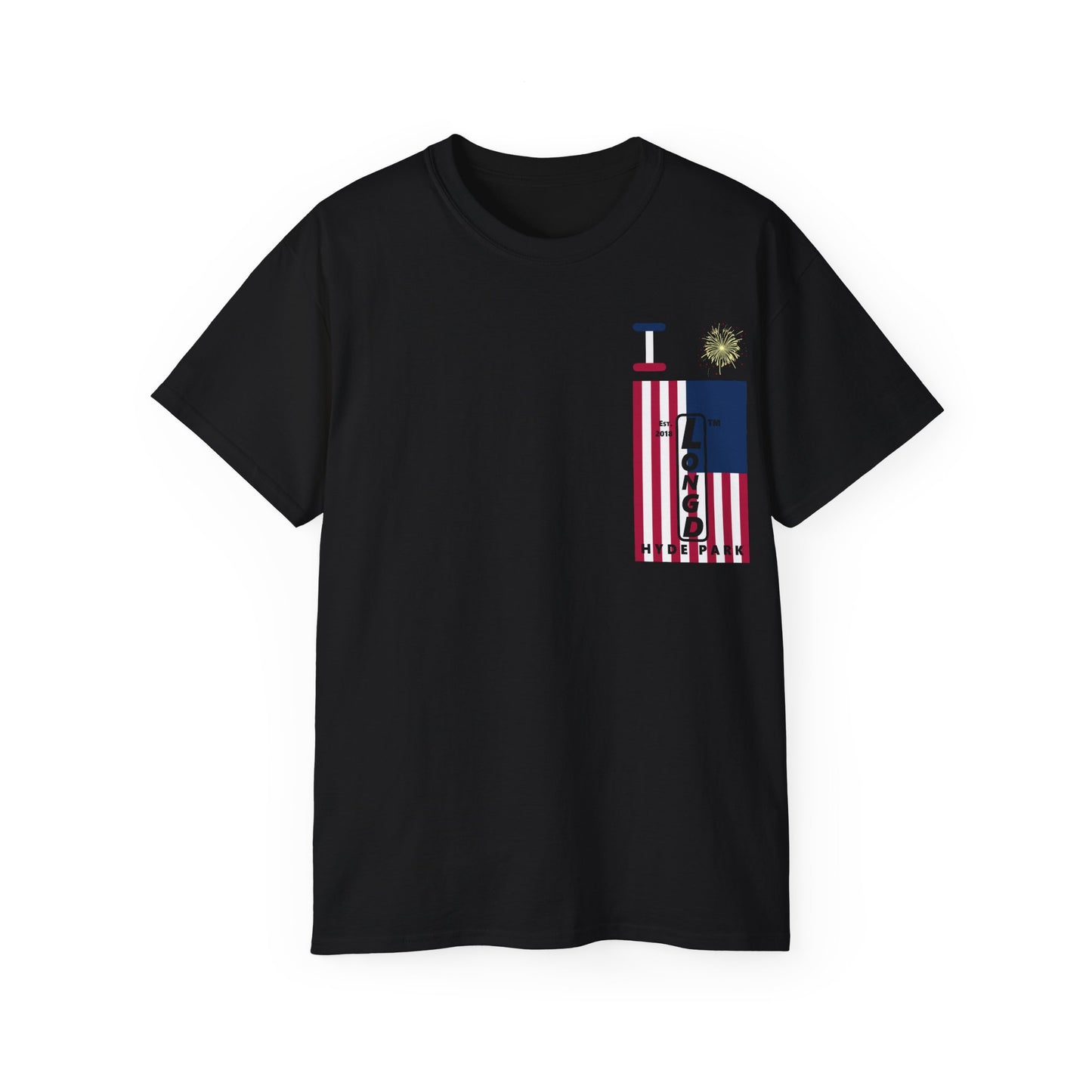 I Burst LongD cotton tee negative cropped flag single-breasted front-back Hyde Park upright logo (Patriotic colors)