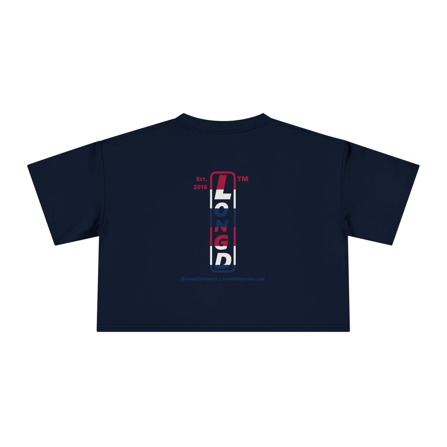 I burst LongD positive horizontal 6-striped single-breasted upright front-back tag-domain logo crop tee