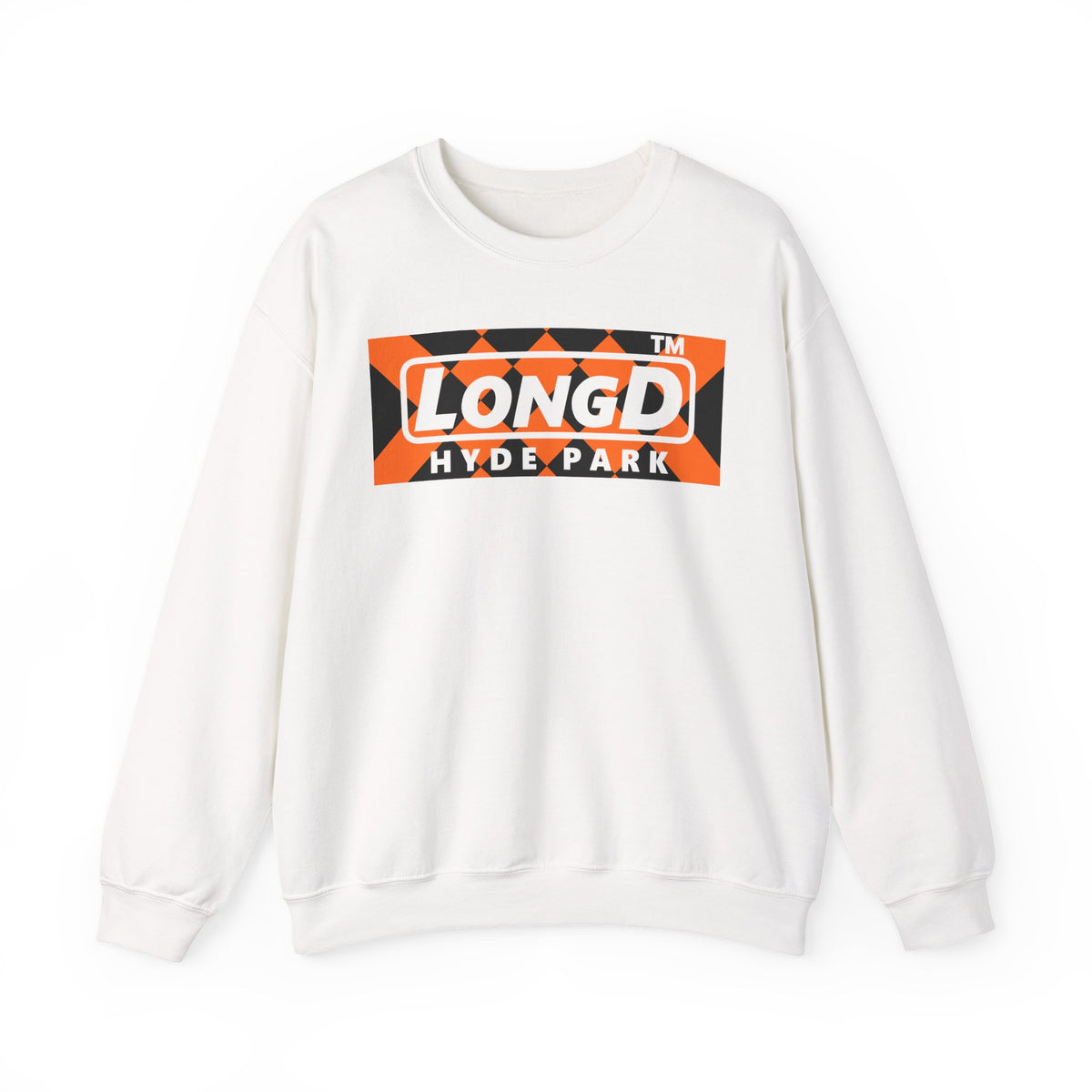 LongD Hyde Park negative stylized argyle logo (Halloween colors) crewneck sweatshirt