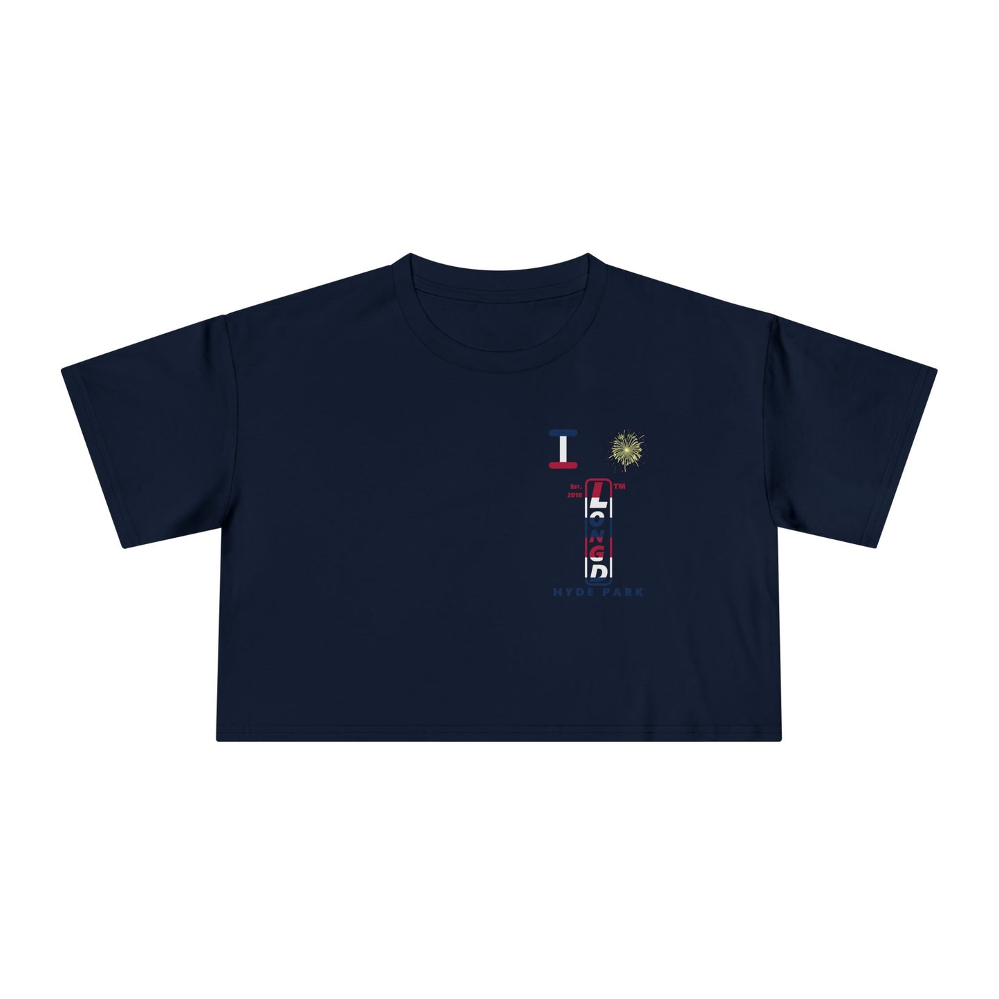 I burst LongD positive horizontal 6-striped upright single-breasted Hyde Park logo crop tee