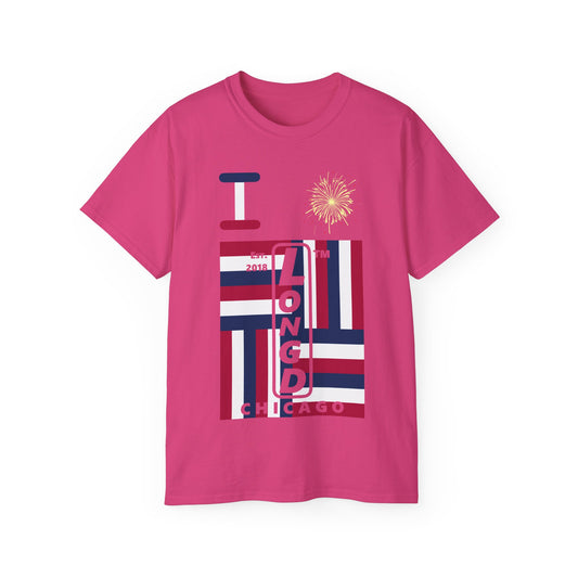 I Burst LongD cotton tee negative windmill Chicago upright logo (Patriotic colors)