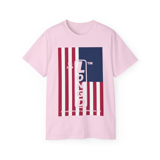 LongD cotton tee negative cropped flag tag-domain upright logo (Patriotic colors)