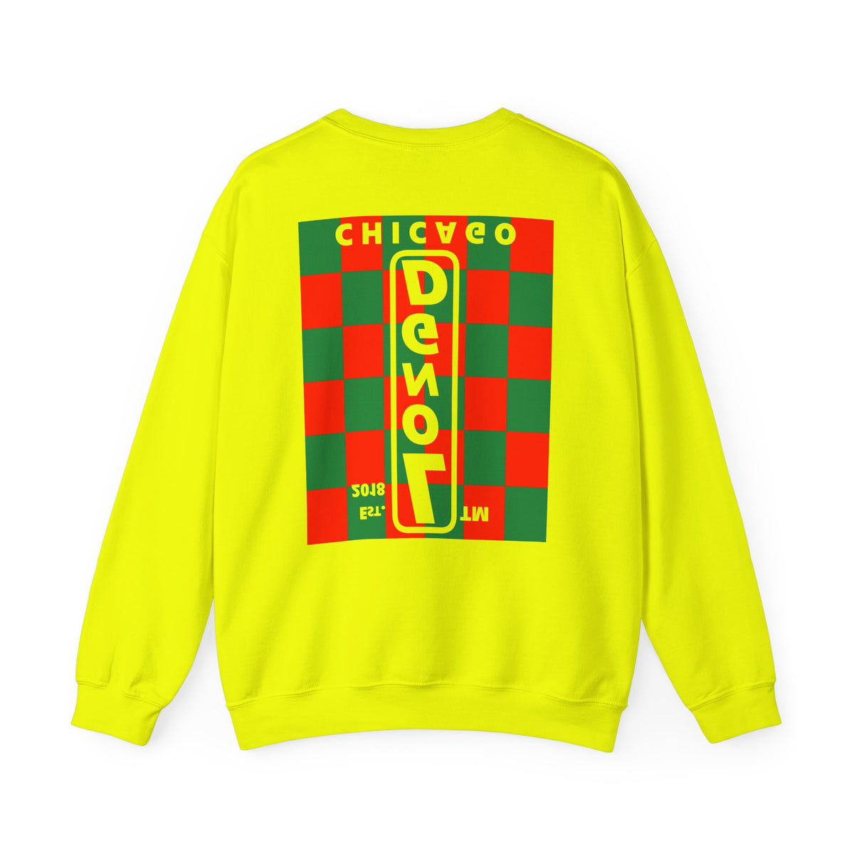 LongD Chicago negative upright checkered front-back logo (Xmas colors) crewneck sweatshirt