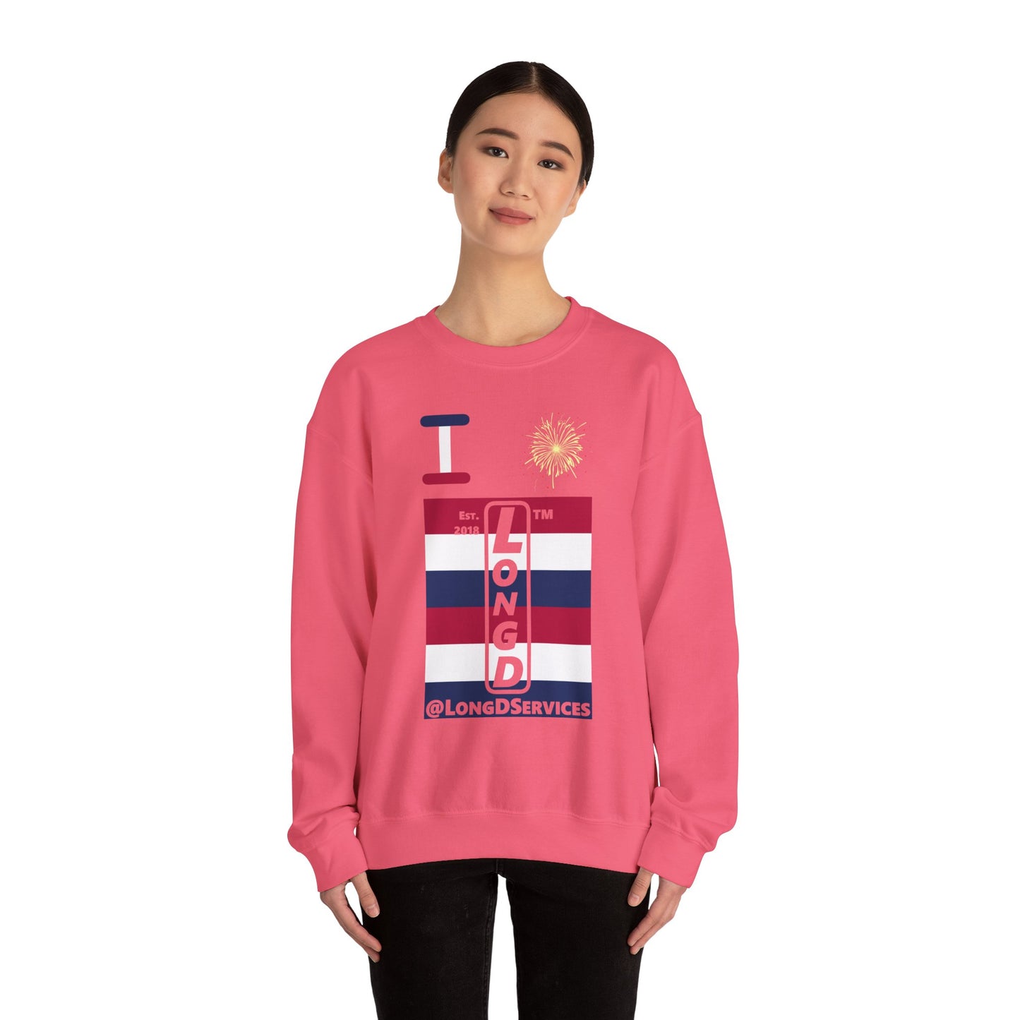 I Burst LongD negative horizontal 6-striped tag upright logo crewneck sweatshirt