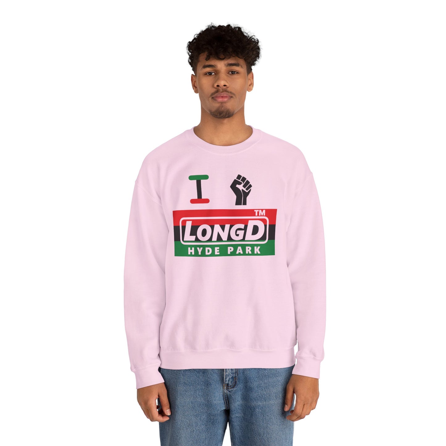 I fist LongD negative horizontal 3-striped Hyde Park logo crewneck sweatshirt