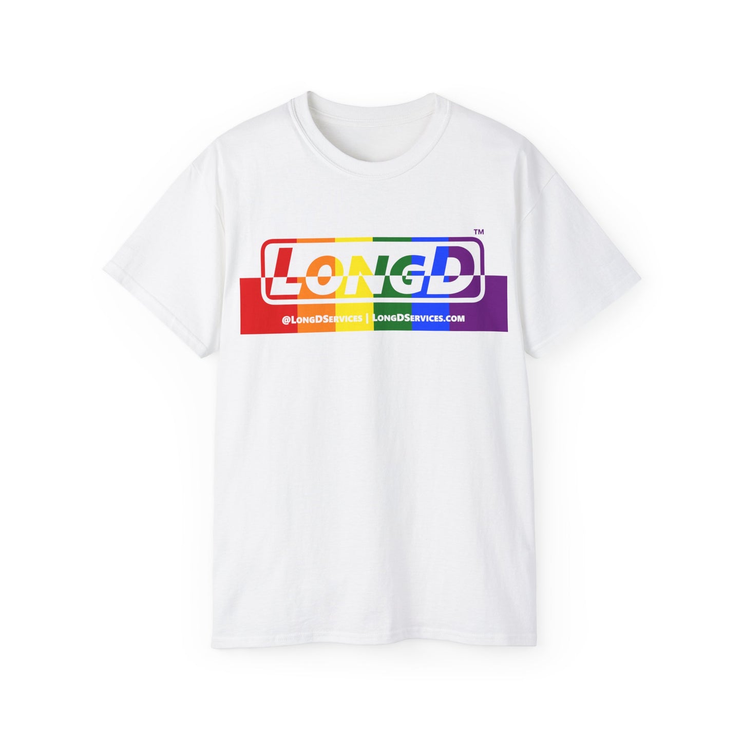LongD® Logo Cotton Tee Pride rainbow positive top negative bottom text