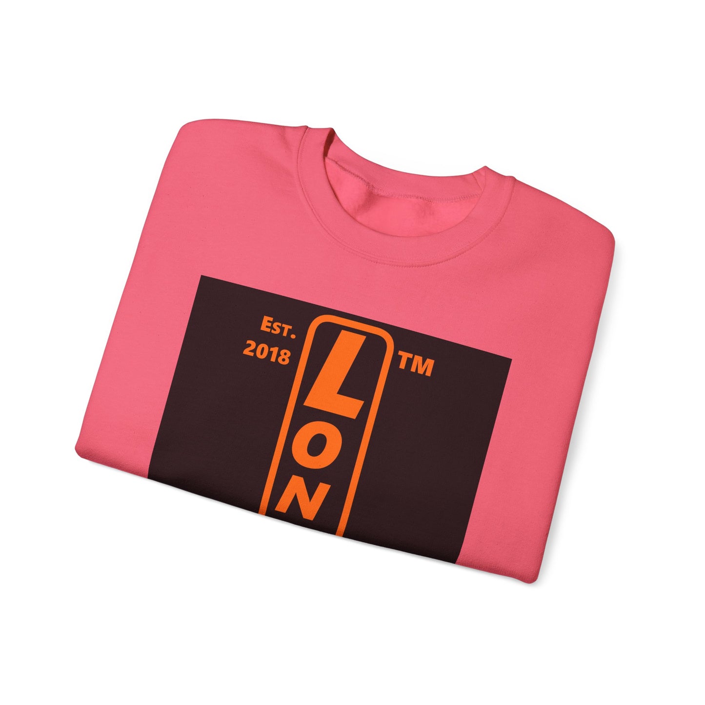 LongD Tag-domain upright front-back logo orange (FE7518) on Black (000000) crewneck sweatshirt