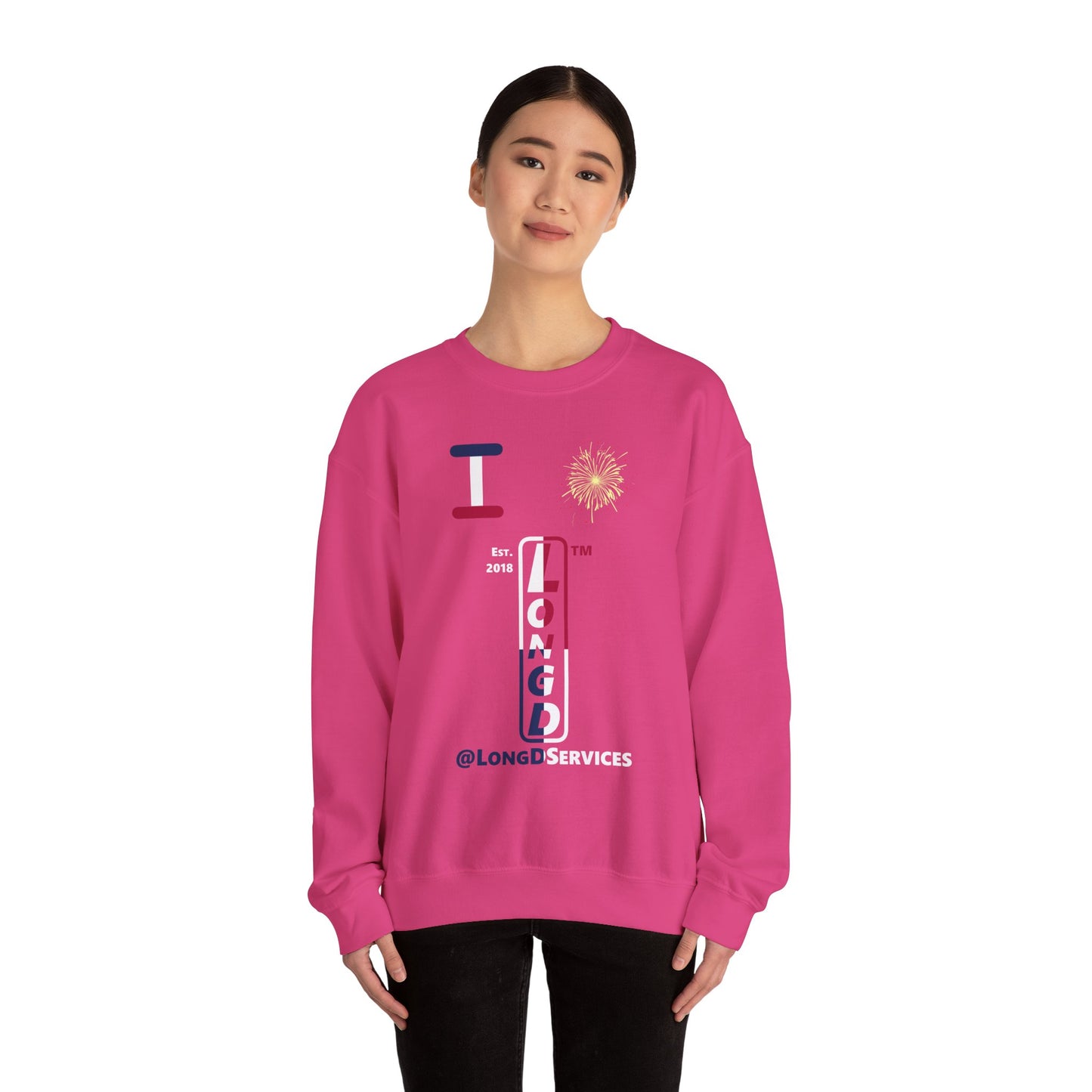 I Burst LongD positive quarters tag upright logo crewneck sweatshirt