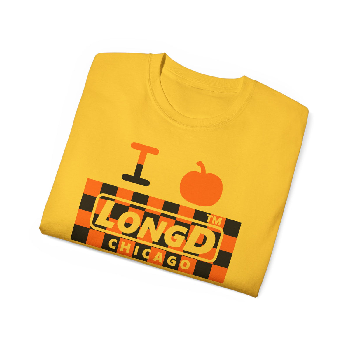 I pumpkin LongD Chicago negative checkered logo cotton tee
