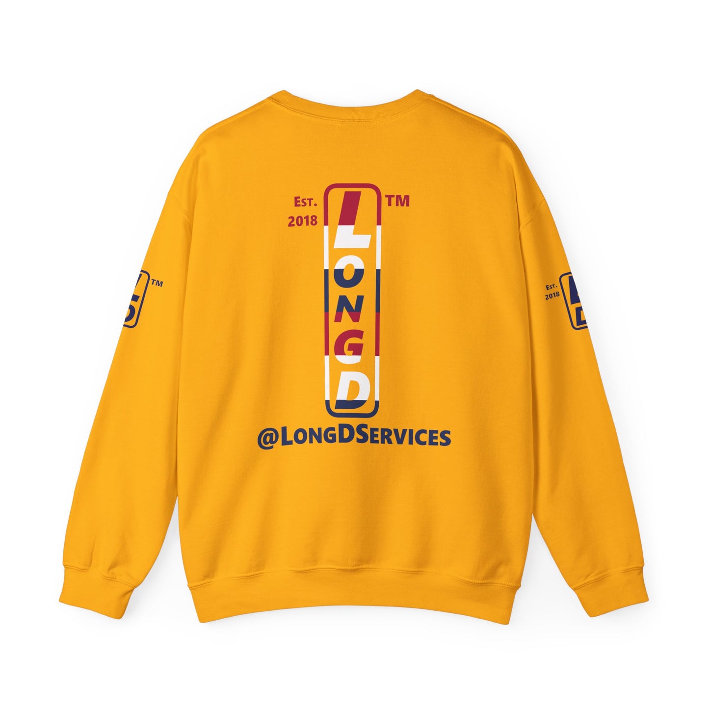 I Burst LongD positive horizontal 6-striped tag upright 4-print logo crewneck sweatshirt